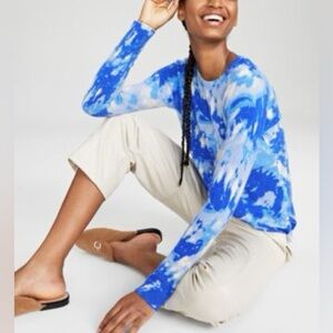 Cashmere Pullover Sweater Charter Club Woman’s Duchess Blue tie dye 100%cashmere